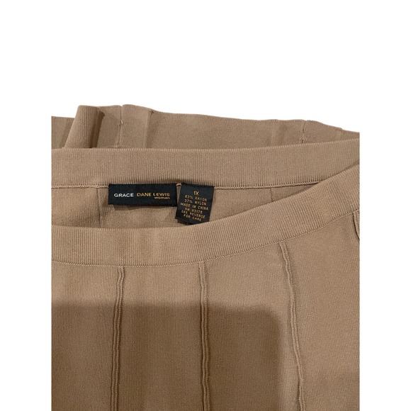Grace Dane Lewis Knit Pleated Midi Skirt Tan Size 1X - Picture 3 of 3